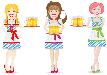 Oktoberfest Kellnerinnen im Dirndl mit Bier