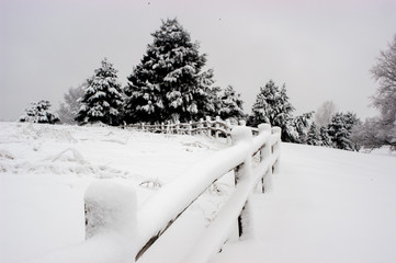 rail fence in the snow - 164308158