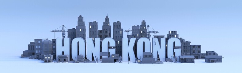 hong kong lettering, city in 3d render