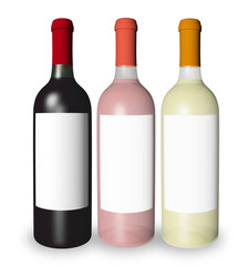 bouteilles de vin rouge rosé blanc