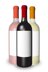 bouteilles de vin rouge rosé blanc