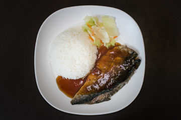 Grilled saba fish with sweet sauce and rice