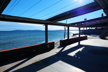 Fototapeta na wymiar empty beach bar terrace off-season