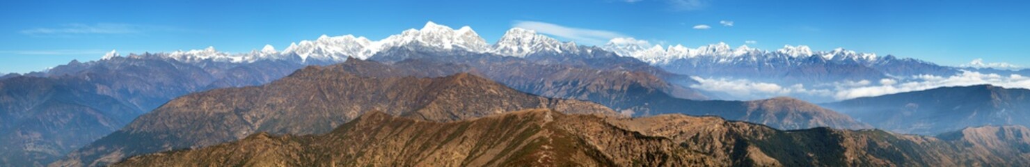 Panoramic view of himalaya range from Pikey peak