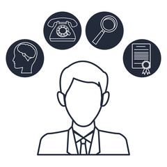 white background with silhouette half body executive man with icons creative business