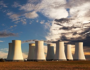 Evening colored sunset view of Nuclear power plant