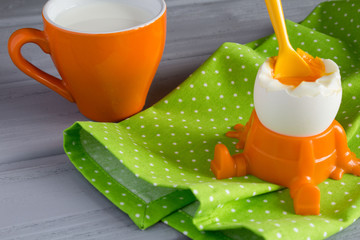 Children's breakfast on the green napkin