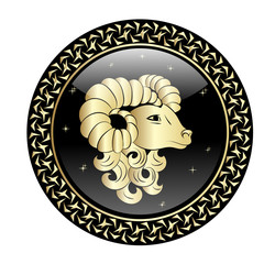 Aries zodiac sign in circle frame.
