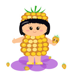 Baby in the costume of a yellow raspberry.