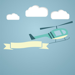 Fototapeta na wymiar Helicopter with flying advertising banners. Template for text. Vector