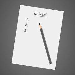 To do list, white notebook with pencil, diary, check list, task list, vector illustration