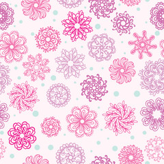 Abstract seamless pattern with flowers and leaves cute pink and white floral seamless