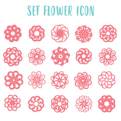 Big set of hand drawn flowers, design elements, isolated clip-art, floral silhouettes, ornaments, vector illustration, collection of shapes