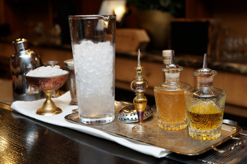 Bitters and infusions on a bar counter