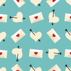 Heart with arrow and love envelope background