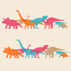 Dinosaurs silhouette colorful background