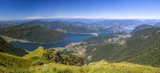 Fototapeta na wymiar Panorama of Lake Lugano from Monte Generoso
