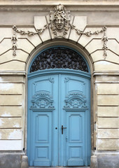 antique door with beautiful wrought iron floral pattern