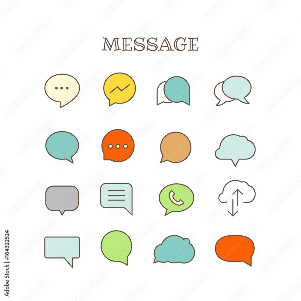 Poster Different speech bubbles thin line color icons vector set