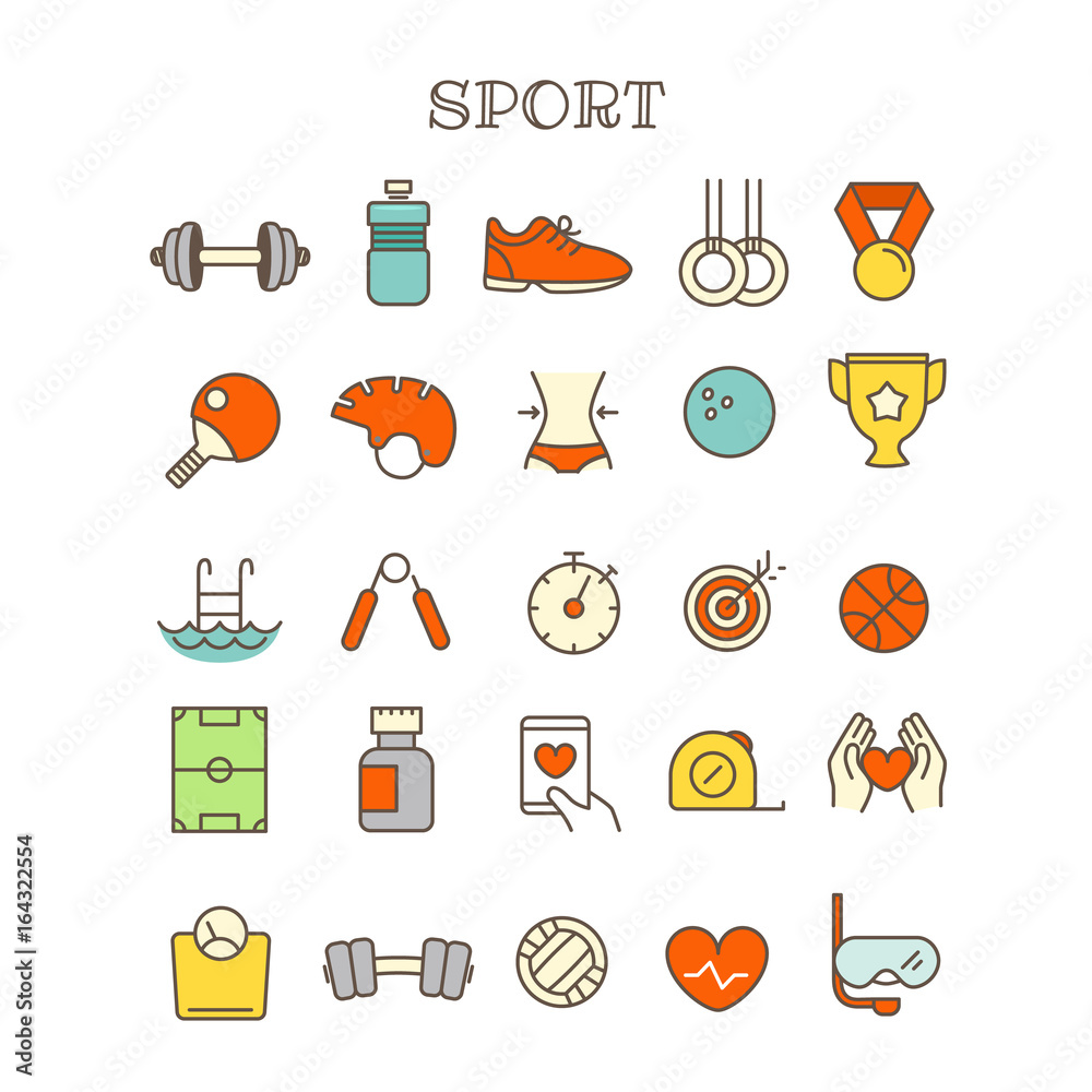 Aufkleber different sport thin line color icons vector set