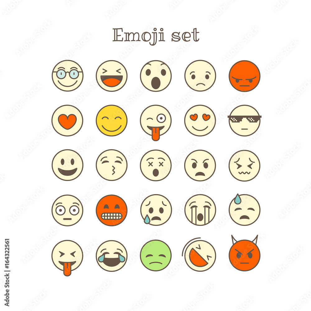Aufkleber different thin line color icons vector set. emoji