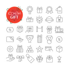 Simple icons collection. Web and mobile app outline icons set. Gift and prize