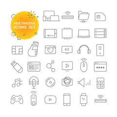 Multimedia. Outline icon set. Vector pictogram set