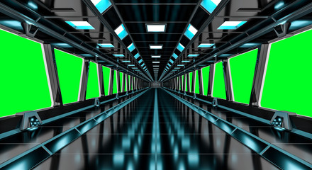 Spaceship black corridor 3D rendering