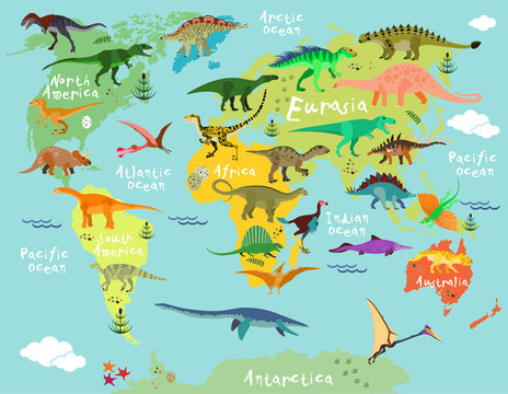 Dinosaurs map of the world © moloko88