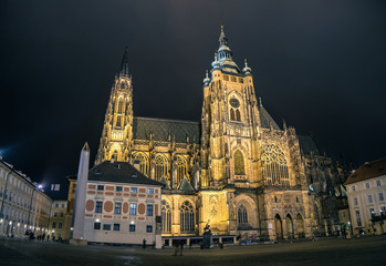 Fototapeta na wymiar Illuminated Prague Castle at Night