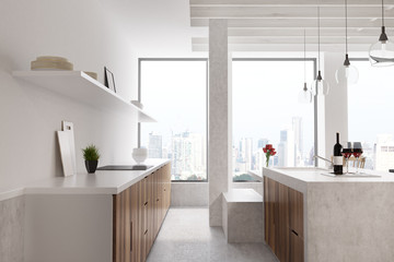 Marble bar white kitchen, window, front