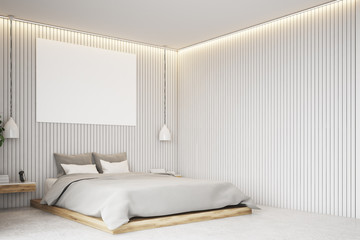 Beige bedroom with a poster, corner