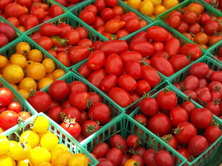 Baskets of cherry tomatoes
