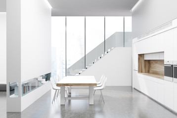 White kitchen interior, stairs