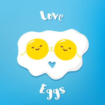 Funny cartoon eggs holding hands and smiles. Vector illustration.