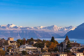 Muurstickers Cityscape of Lausanne and Leman lake © Peter Stein