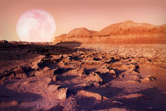 Lunar landscape in the Dasht-e Lut desert. The hottest place on Earth. Iran. Persia.