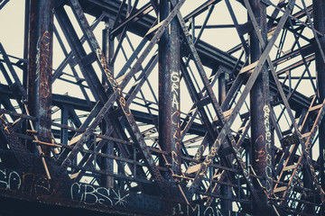 old rusty steel bridge construction - rusted steel beams