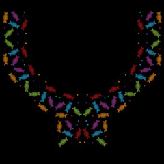 Embroidery stitches imitation neck line pattern with colorful candy