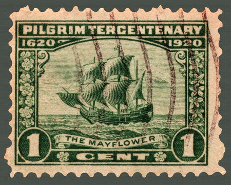 Pilgrim Tricentenary Postage Stamp With Mayflower