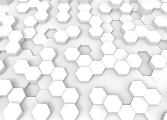 3d illustration, white hexagon floor background