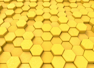 3d rendering. yellow hexagon or bee nest wall background