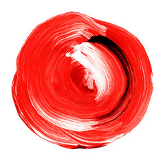 Red crimson textured acrylic circle. Watercolour stain on white background. - 164331990