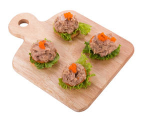 tuna salad with cracker on white background