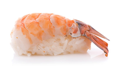 CloseUp Shrimp sushi isolated on white background