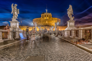 Fototapeta na wymiar Castel Sant'Angelo And Ponte Sant'Angelo In Rome, Italy