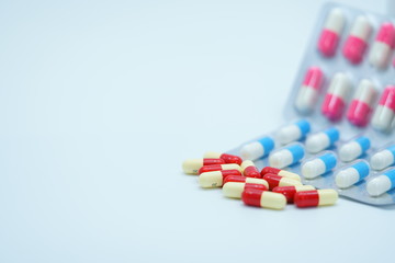 Capsule pills in blister pack on white background
