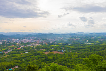 Fototapeta na wymiar Beautiful landscape of Sunset with sky and cloudy view from top mountain Name is Phu Bo Bit, Loei, Thailand