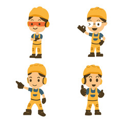 Set of Character Constructor worker in various situations. Vector illustration