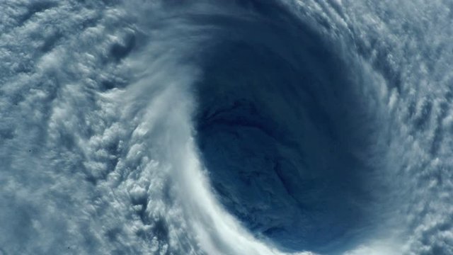 Closeup look at the eye of a major hurricane / typhoon.